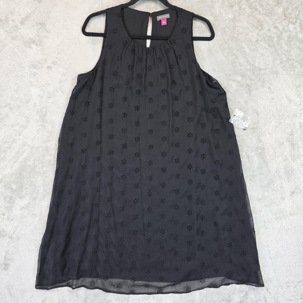 Vince Camuto Dress Womens Medium Black Sleeveless Eyelet Shift Keyhole Back
